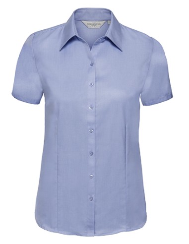 RUS-0R963F0-Ladies' Short Sleeve Tailored Herringbone Shirt